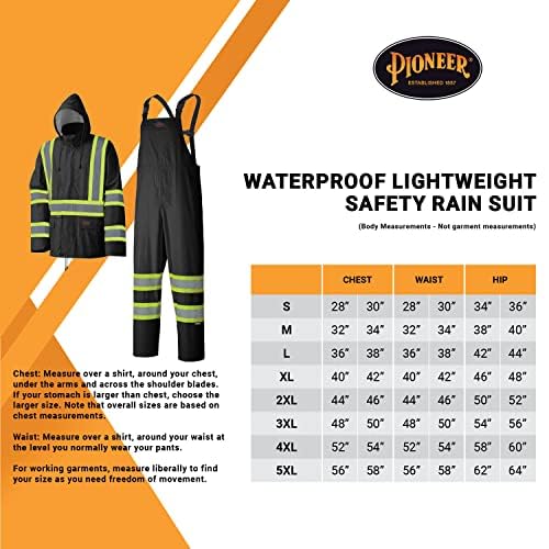 Pioneer Waterproof Lightweight Safety Rain Suit - Hi Vis Reflective Work Rain Gear - Safety Jacket &Bib Pants - Black Medium