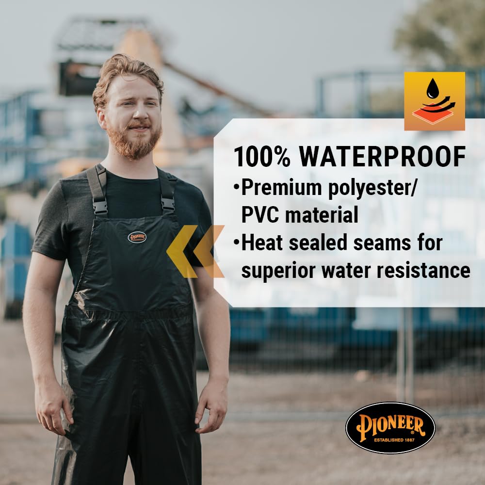 Pioneer Waterproof Lightweight Safety Rain Suit - Hi Vis Reflective Work Rain Gear - Safety Jacket &Bib Pants - Black Medium
