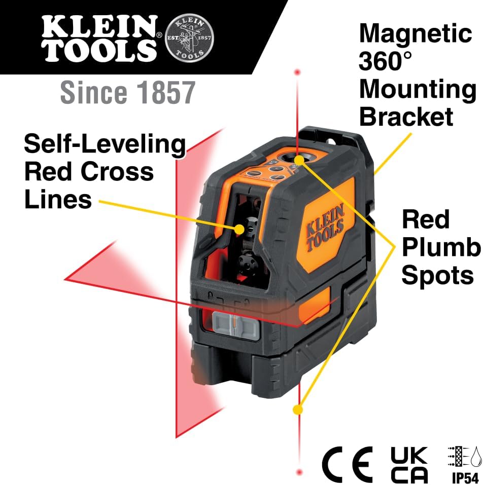 Klein Tools Self-Leveling Cross-Line Laser Level with Plumb Spot, 93LCLS