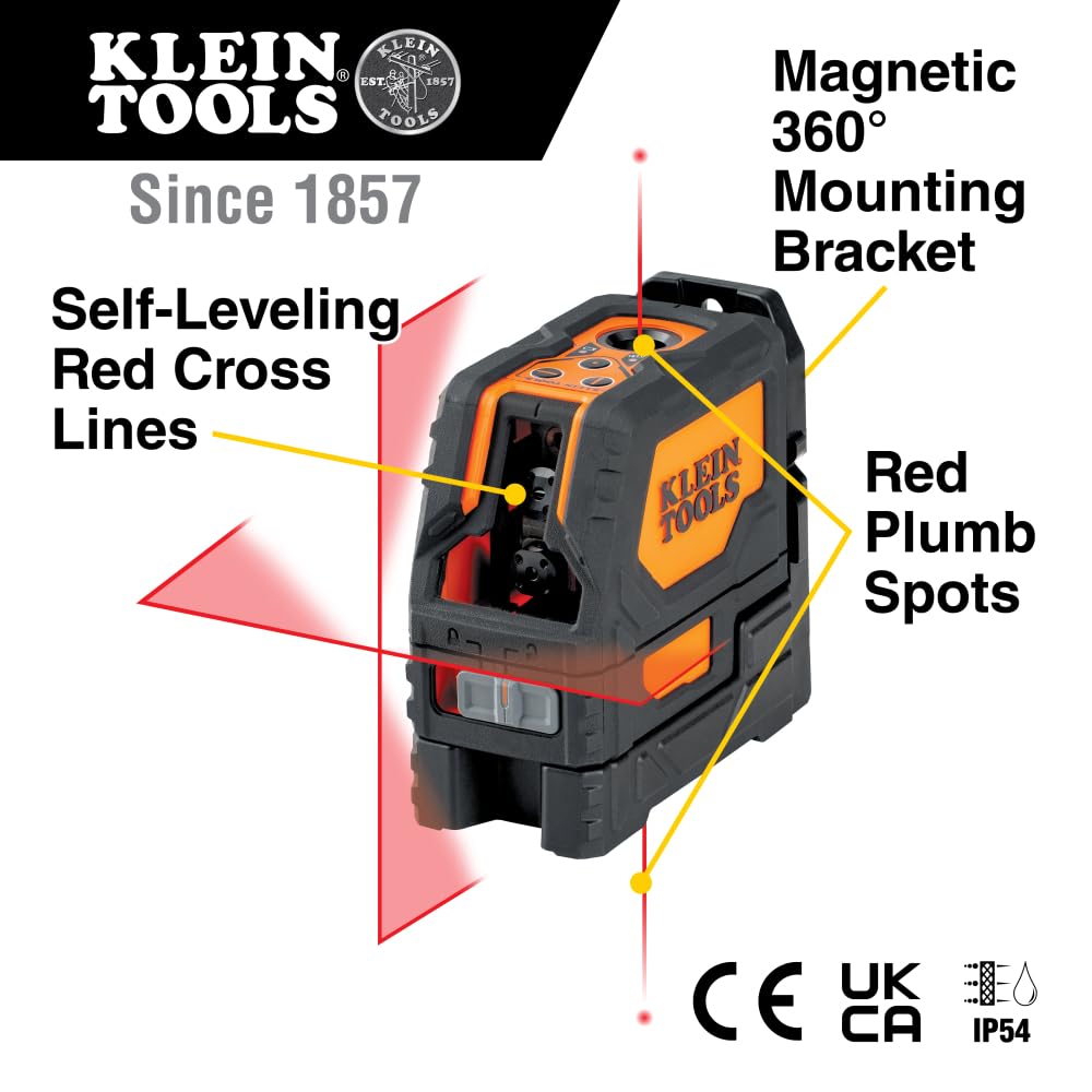 Klein Tools Self-Leveling Cross-Line Laser Level with Plumb Spot, 93LCLS