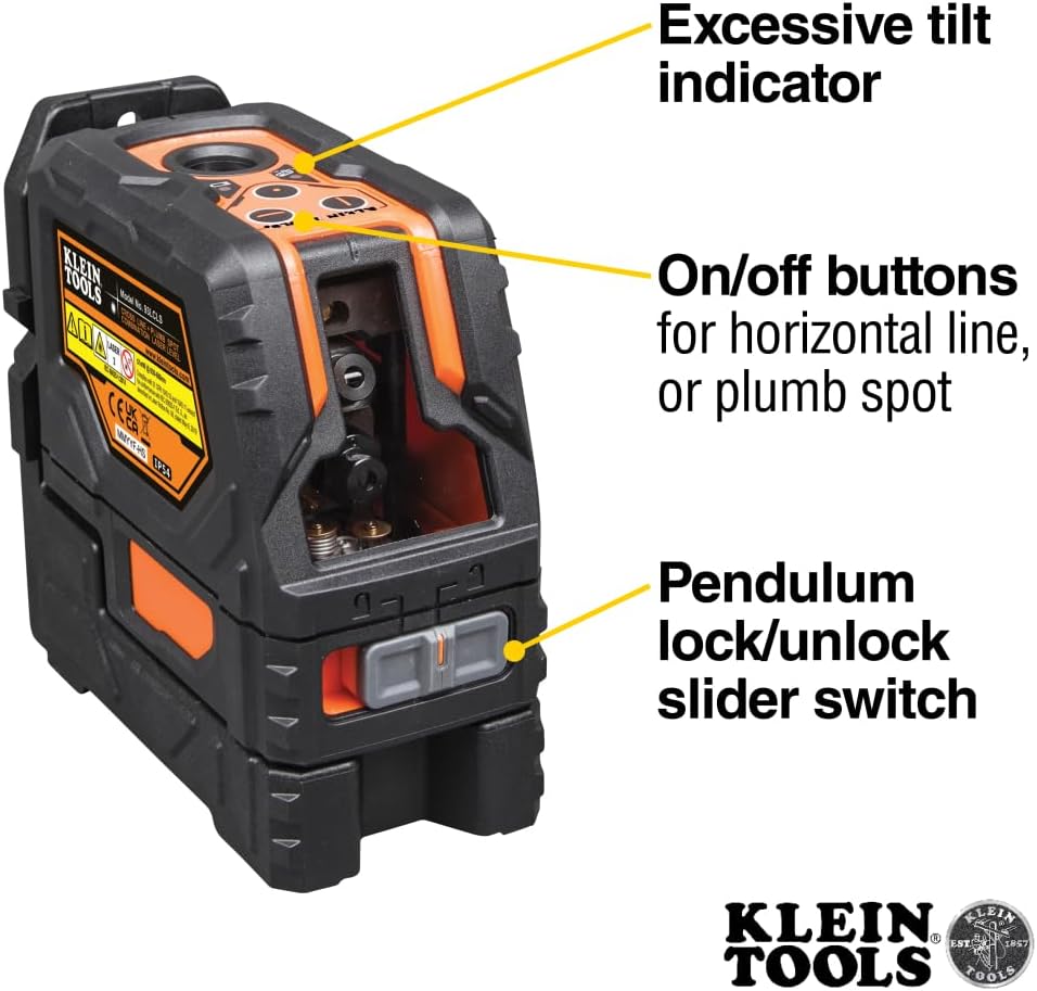 Klein Tools Self-Leveling Cross-Line Laser Level with Plumb Spot, 93LCLS