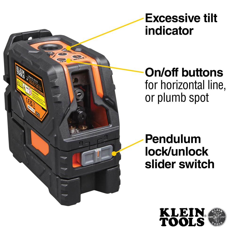Klein Tools Self-Leveling Cross-Line Laser Level with Plumb Spot, 93LCLS