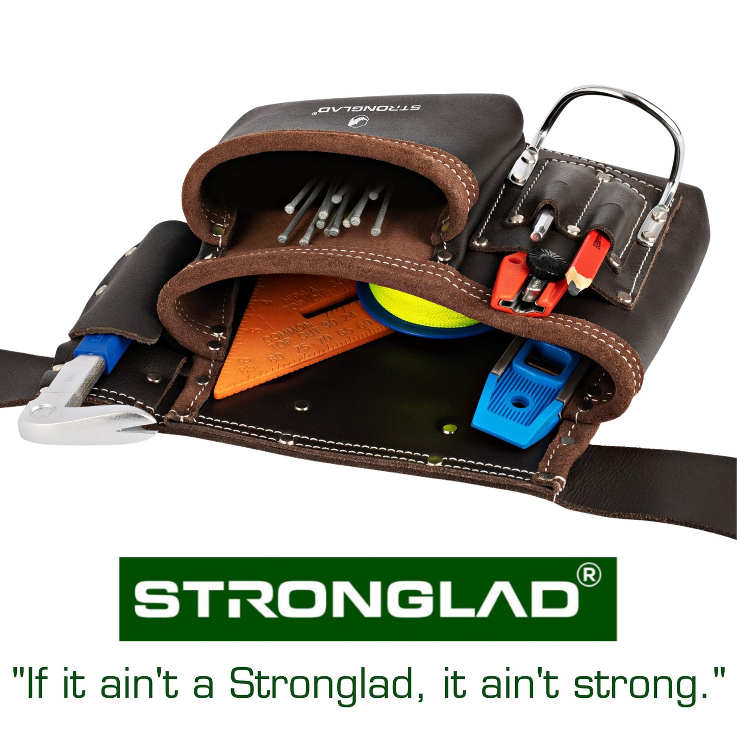 STRONGLAD 5-Pocket Leather Tool Belt, Carpenters Tool Belts, Construction Pouch, Tool Apron, Tool Organizer, Utility Pouches, Tool Bag, Toolbelt for men, Drywall, Electrician, Carpenter TBL1 Brown