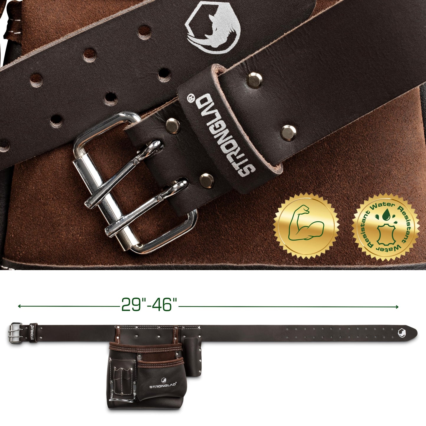 STRONGLAD 5-Pocket Leather Tool Belt, Carpenters Tool Belts, Construction Pouch, Tool Apron, Tool Organizer, Utility Pouches, Tool Bag, Toolbelt for men, Drywall, Electrician, Carpenter TBL1 Brown