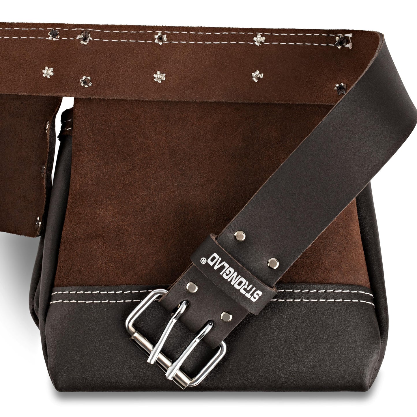 STRONGLAD 5-Pocket Leather Tool Belt, Carpenters Tool Belts, Construction Pouch, Tool Apron, Tool Organizer, Utility Pouches, Tool Bag, Toolbelt for men, Drywall, Electrician, Carpenter TBL1 Brown